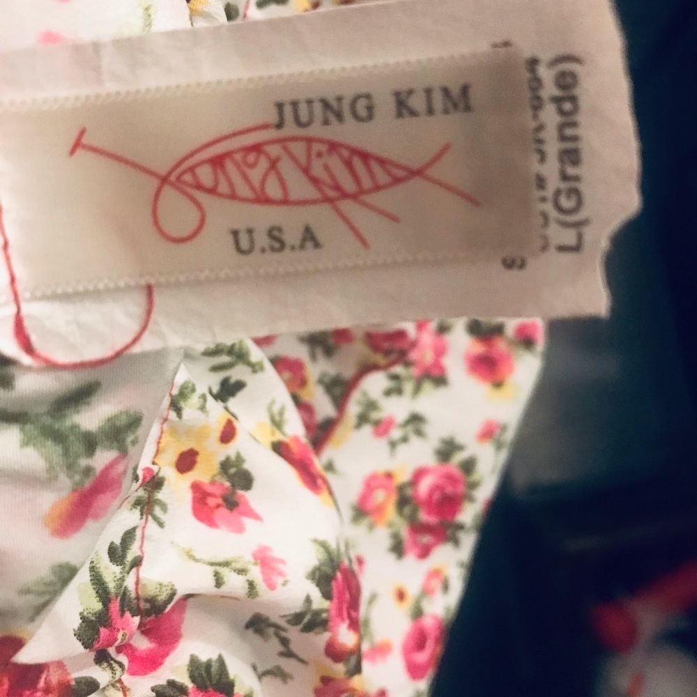 Vintage Jung Kim USA Long Floral Off Shoulder Blouse Size Large - Picture 2 of 8